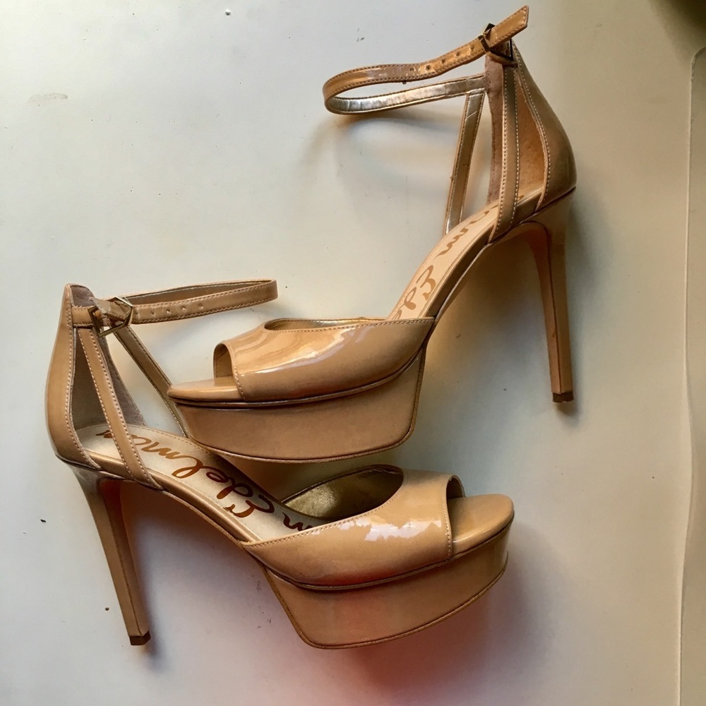 Sam Edelman platform open toe patent leather